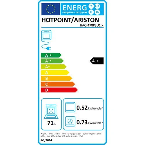 Forno Elétrico Hotpoint HAO 478PSU1 X | Pirolítico + Hidrolítico | 71 L | 59.5 cm | ++ | Inox