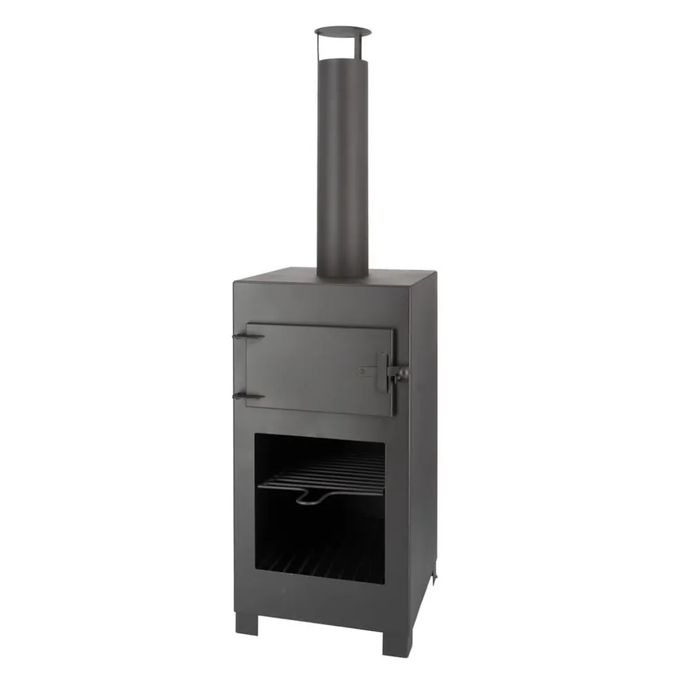 Esschert Design Fogão de terraço com forno de pizza preto