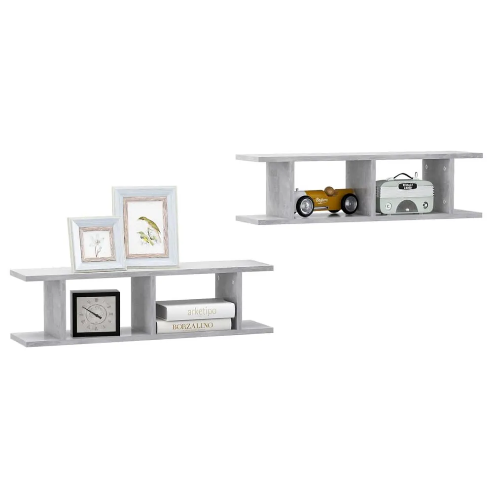 Estante para Banheiro Estantes de parede 2 pcs 78x18x20 cm madeira cinzento cimento