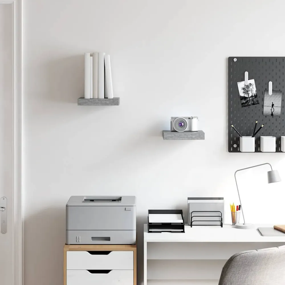 Organizador de Sapateira Prateleiras de parede 2 pcs 23x23,5x3,8cm MDF cinzento-cimento