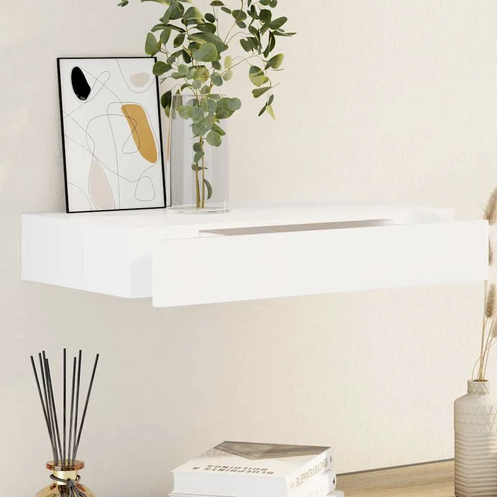 Prateleira de parede com 1 gaveta para livrosemDVD MDF branco para Espaços Pequenos