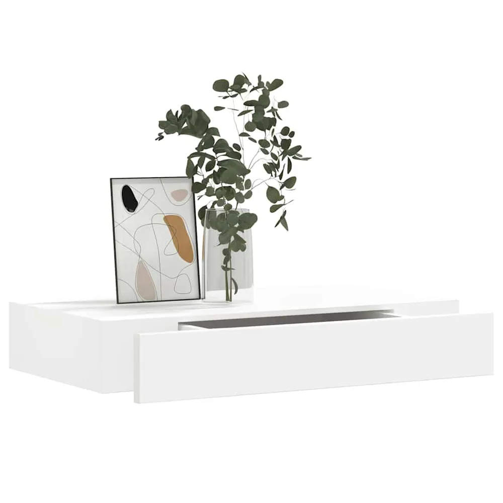 Prateleira de parede com 1 gaveta para livrosemDVD MDF branco para Espaços Pequenos