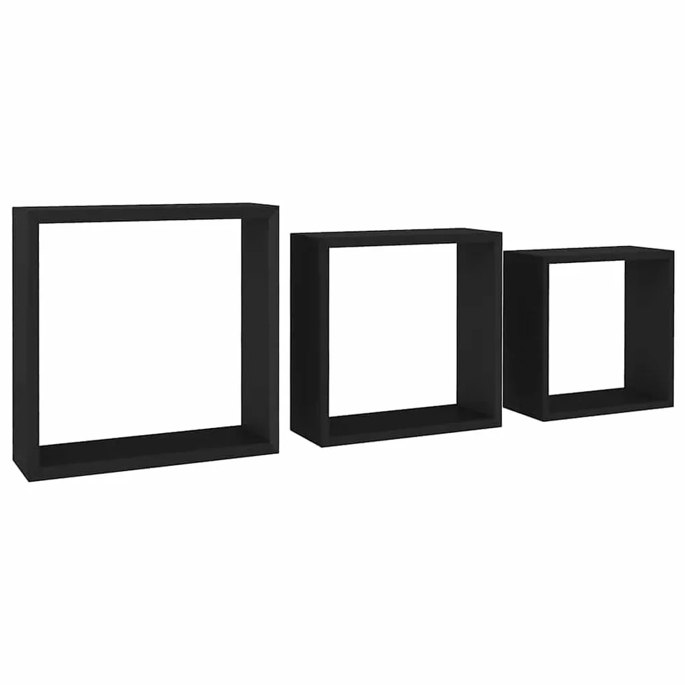 Prateleiras de parede em forma de cubo 3 pcs MDF preto para Espaços Pequenos