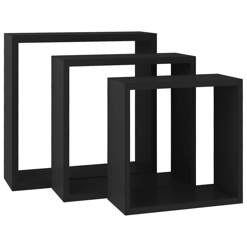 Prateleiras de parede em forma de cubo 3 pcs MDF preto para Espaços Pequenos