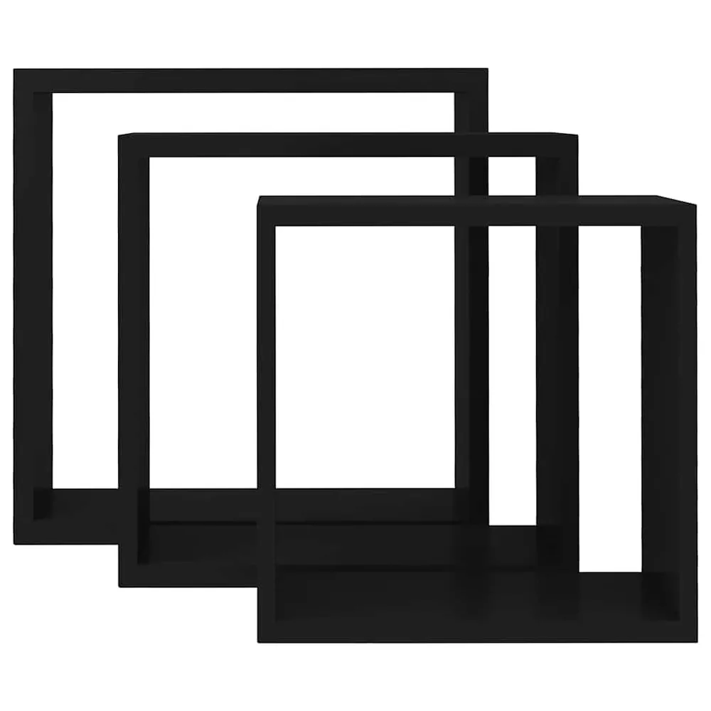 Prateleiras de parede em forma de cubo 3 pcs MDF preto para Espaços Pequenos