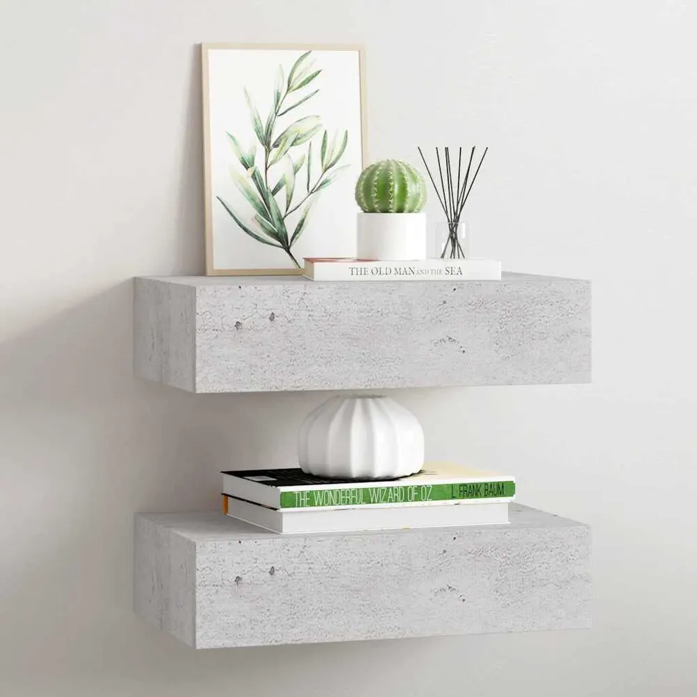 Prateleiras parede + gavetas 2 pcs MDF 40x23,5x10 cm cinza cim. com 5 Gavetas