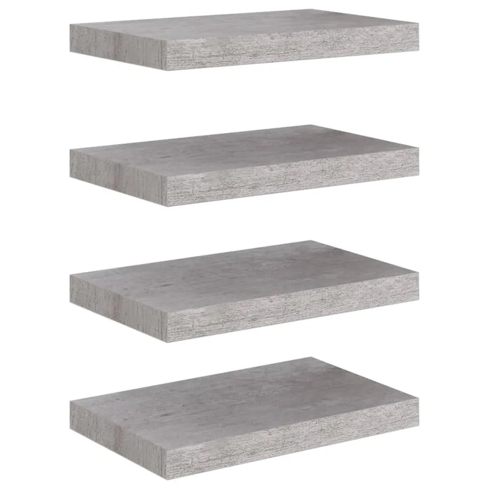 Prateleiras de parede 4 pcs 40x23x3,8 cm MDF cinzento-cimento | Armazenamento Inteligente