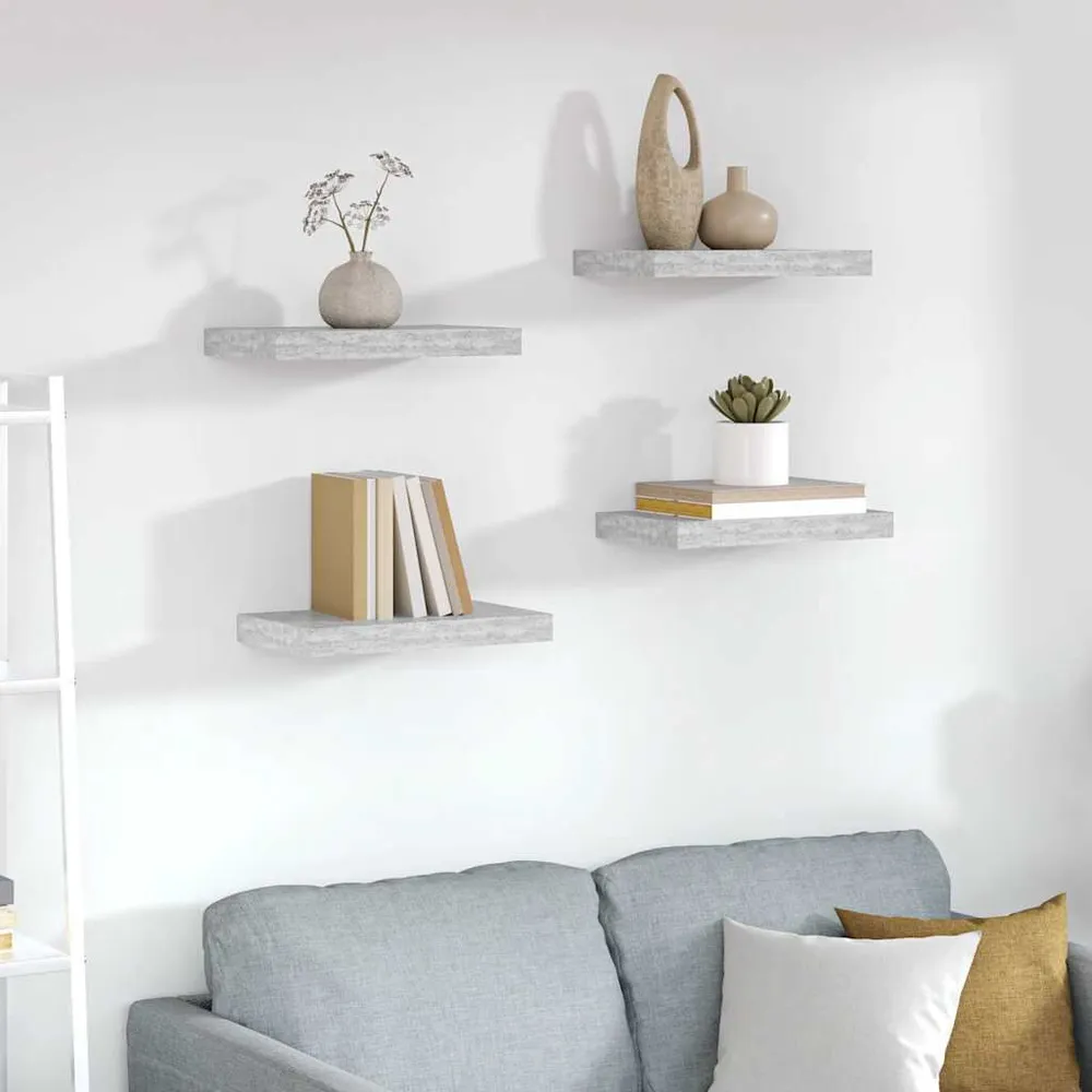 Prateleiras de parede 4 pcs 40x23x3,8 cm MDF cinzento-cimento | Armazenamento Inteligente