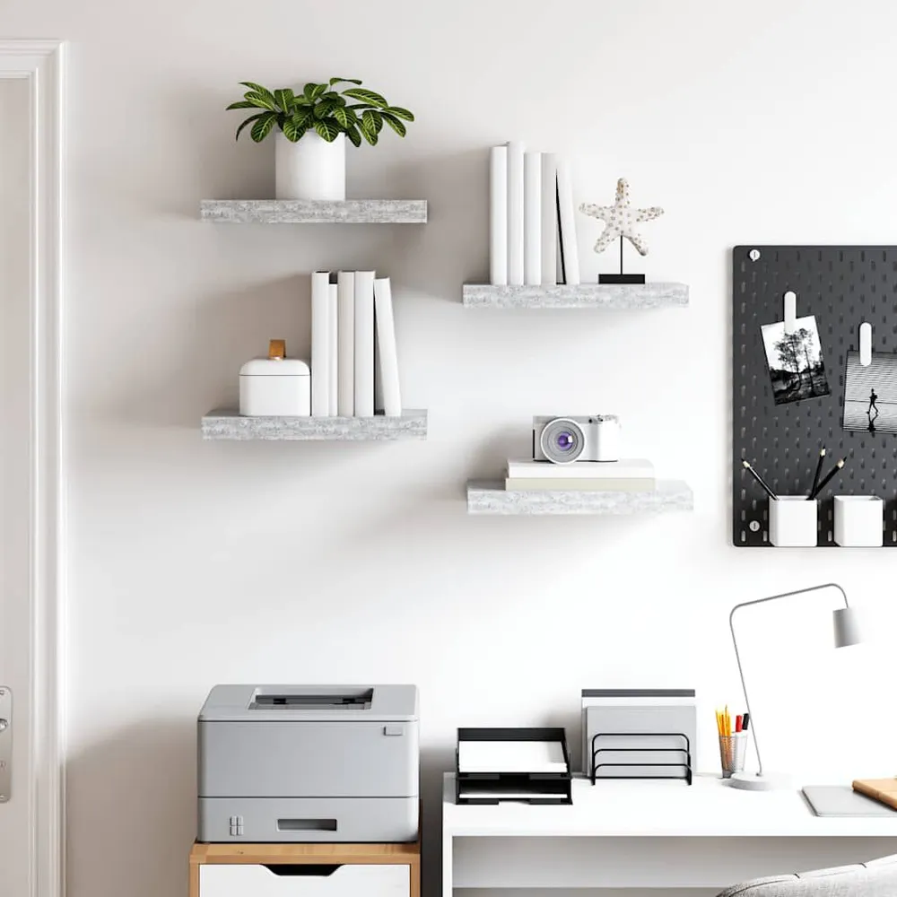 Prateleiras de parede 4 pcs 40x23x3,8 cm MDF cinzento-cimento | Armazenamento Inteligente