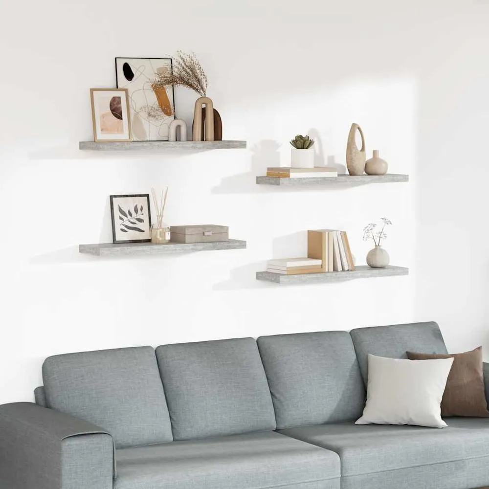 Prateleiras de parede 4 pcs 80x23,5x3,8cm MDF cinzento-cimento Empilhável