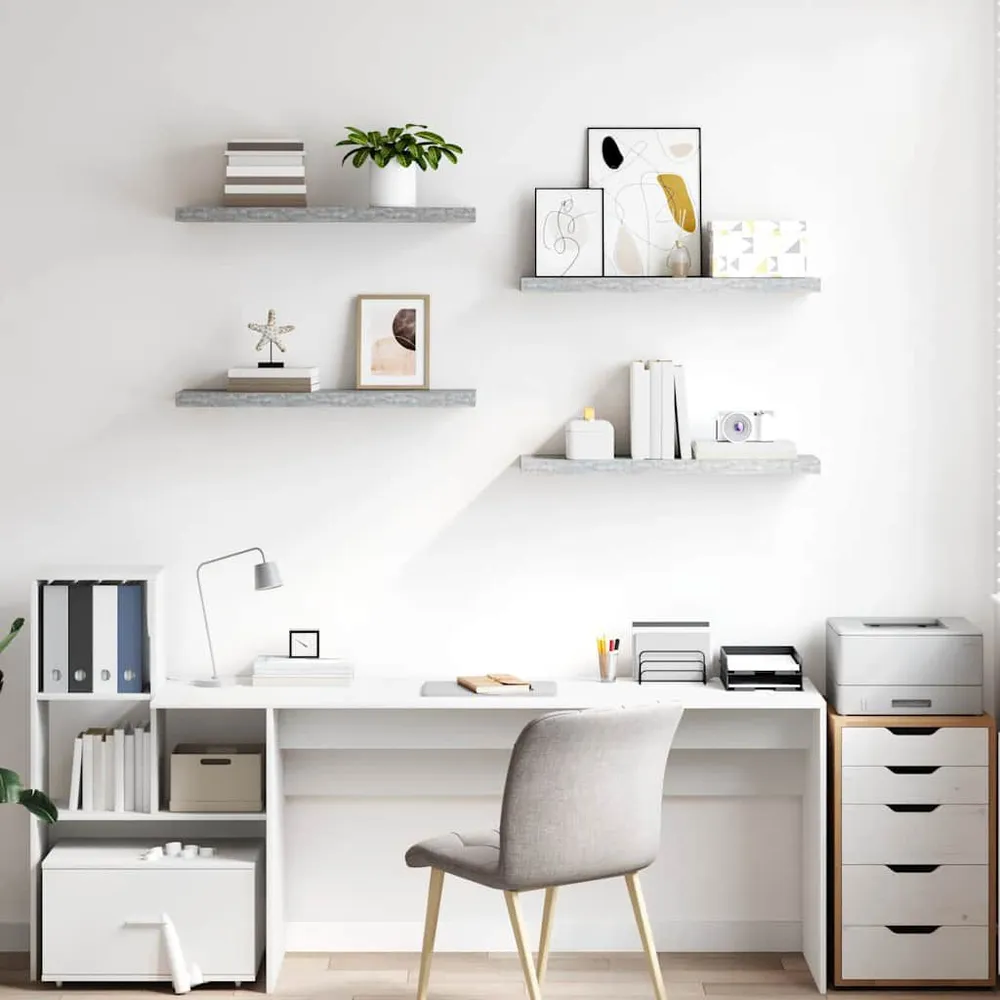 Prateleiras de parede 4 pcs 80x23,5x3,8cm MDF cinzento-cimento Empilhável