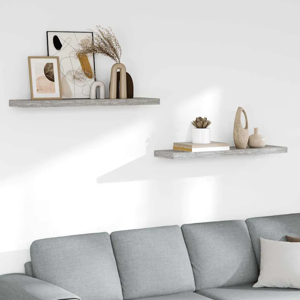 Prateleiras de parede 2 pcs 90x23,5x3,8cm MDF cinzento-cimento Montagem Fácil