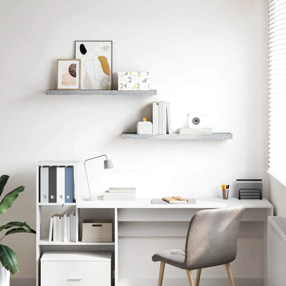 Prateleiras de parede 2 pcs 90x23,5x3,8cm MDF cinzento-cimento Montagem Fácil