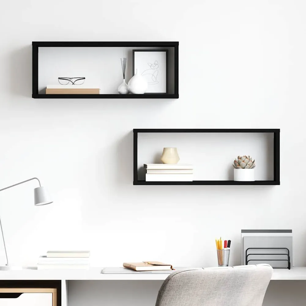 Sistema Modular Prateleiras parede forma de cubo 2 pcs derivados madeira preto