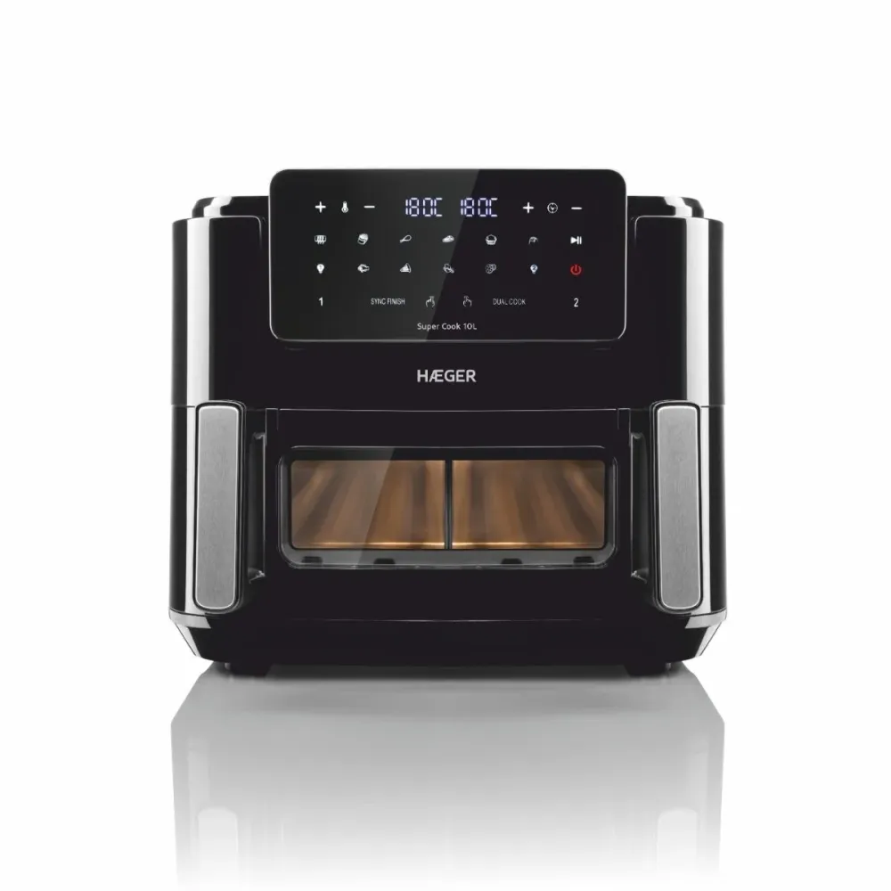 Fritadeira Eletrônico Sem Óleo Haeger Super Cook 10L | 10 Programas, 2 Gavetas, 2600 W