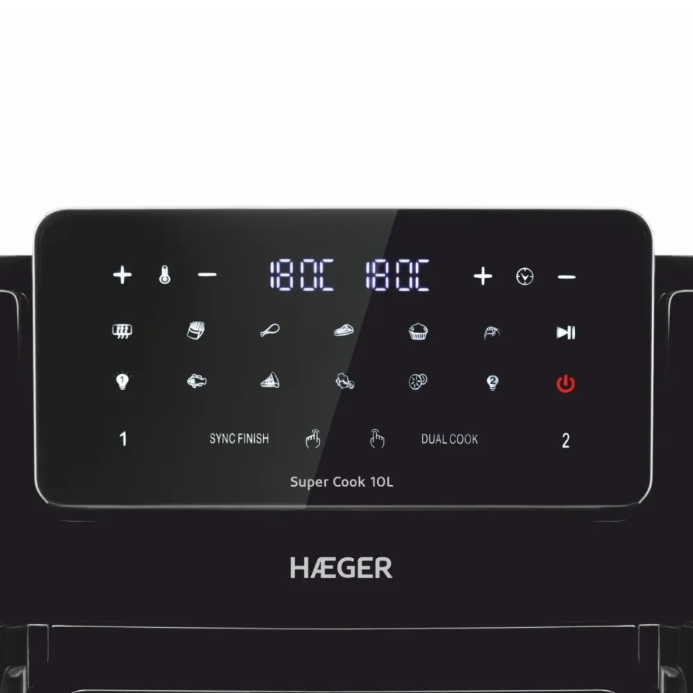 Fritadeira Eletrônico Sem Óleo Haeger Super Cook 10L | 10 Programas, 2 Gavetas, 2600 W