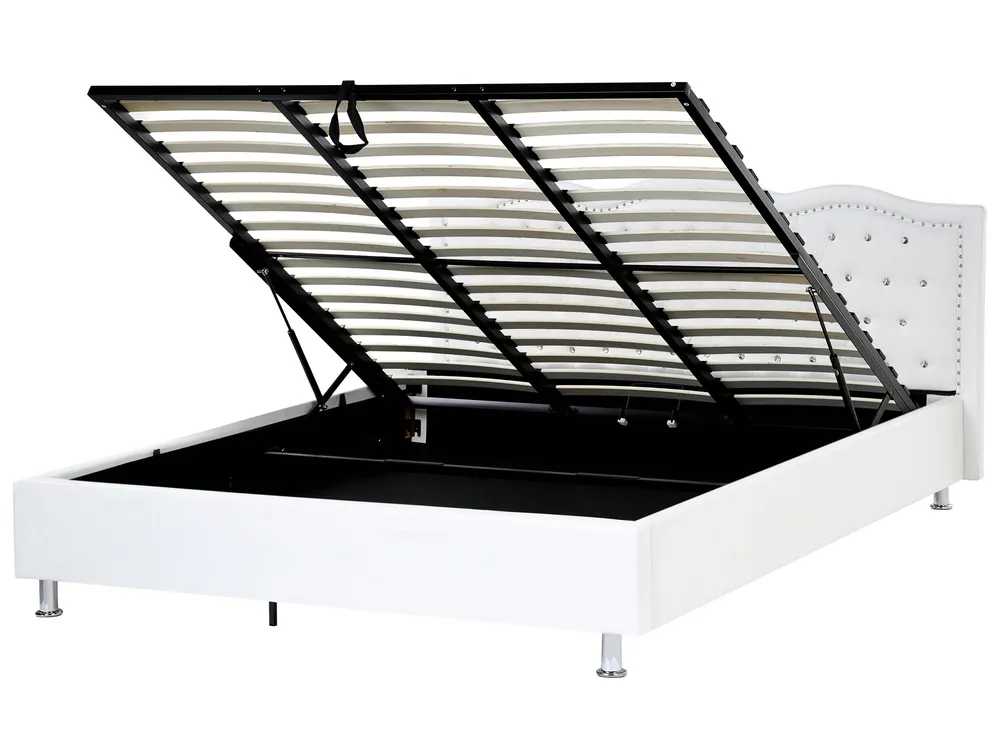 Faux Leather EU Super King Size Ottoman Bed White METZ