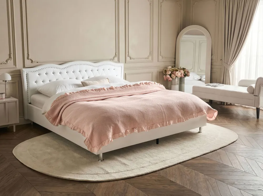 Faux Leather EU Super King Size Ottoman Bed White METZ