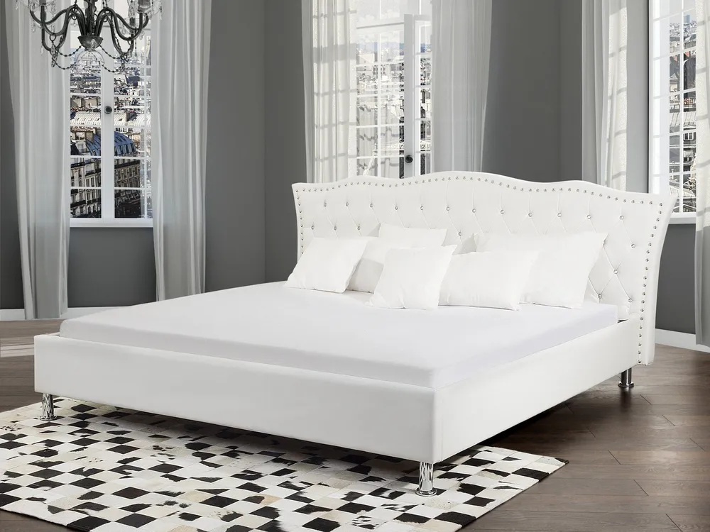 Faux Leather EU Super King Size Ottoman Bed White METZ