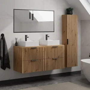 Móvel de casa de banho lavatório de pousar e coluna orgânico claro 120 cm ZEVARA