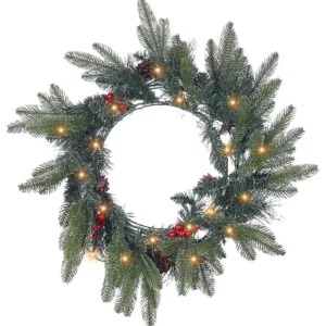 Grinalda decorativa verde com iluminação LED ⌀ 50 cm WHITEHORN Artesanato Tradicional
