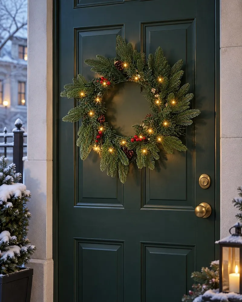 Grinalda decorativa verde com iluminação LED ⌀ 50 cm WHITEHORN Artesanato Tradicional