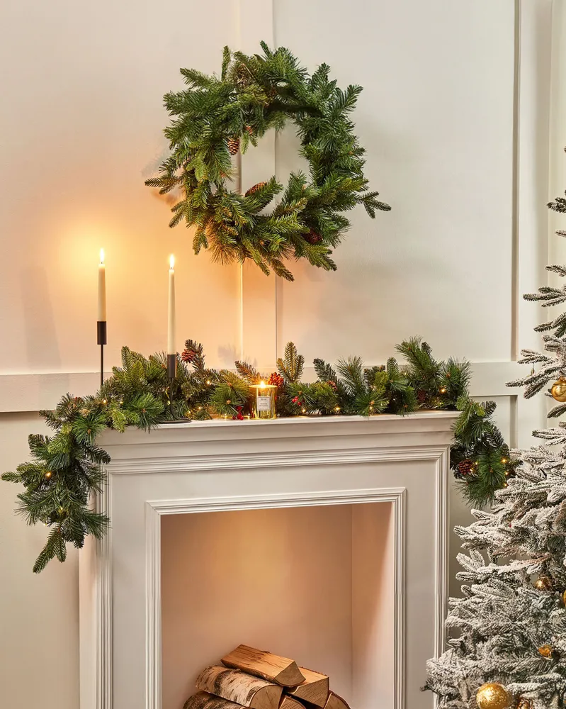 Grinalda decorativa verde com iluminação LED ⌀ 50 cm WHITEHORN Artesanato Tradicional