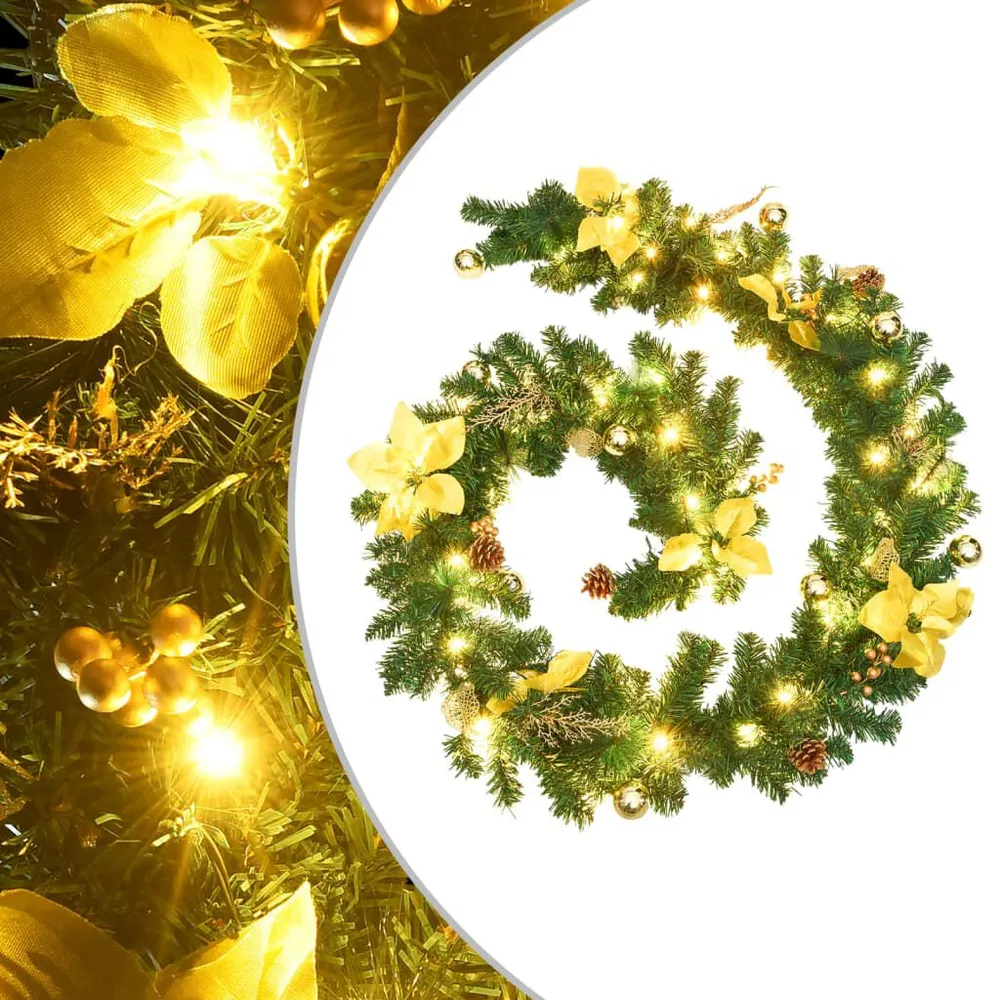 Grinalda de Natal com luzes LED 2,7 m PVC verde com Laço de Cetim