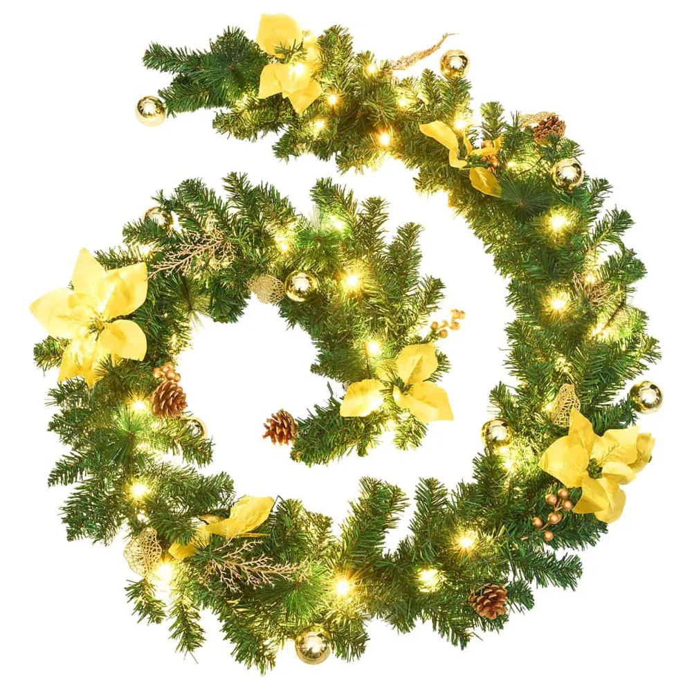 Grinalda de Natal com luzes LED 2,7 m PVC verde com Laço de Cetim