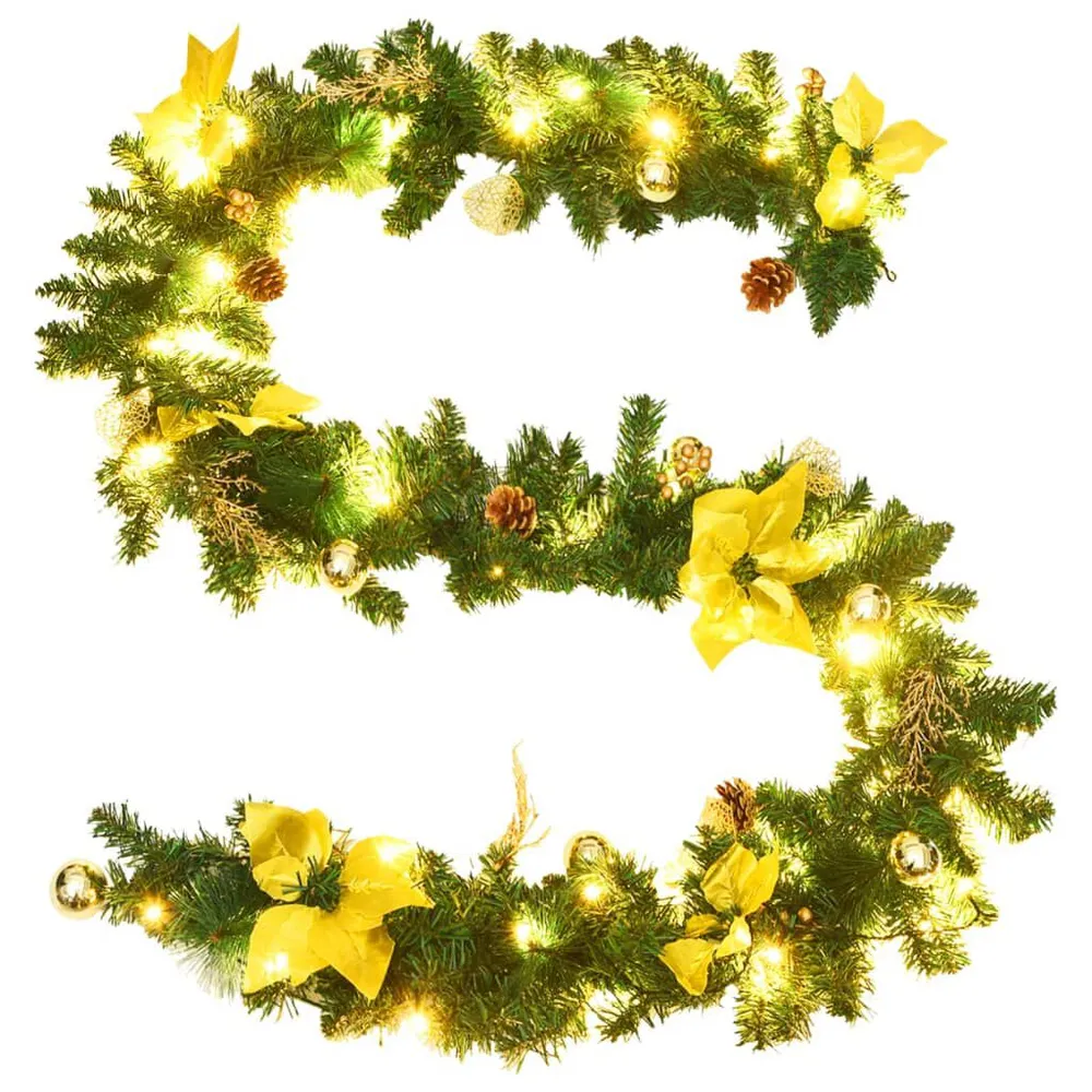 Grinalda de Natal com luzes LED 2,7 m PVC verde com Laço de Cetim
