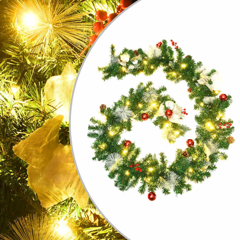 Natalino Clássico Grinalda de Natal com luzes LED 2,7 m PVC verde