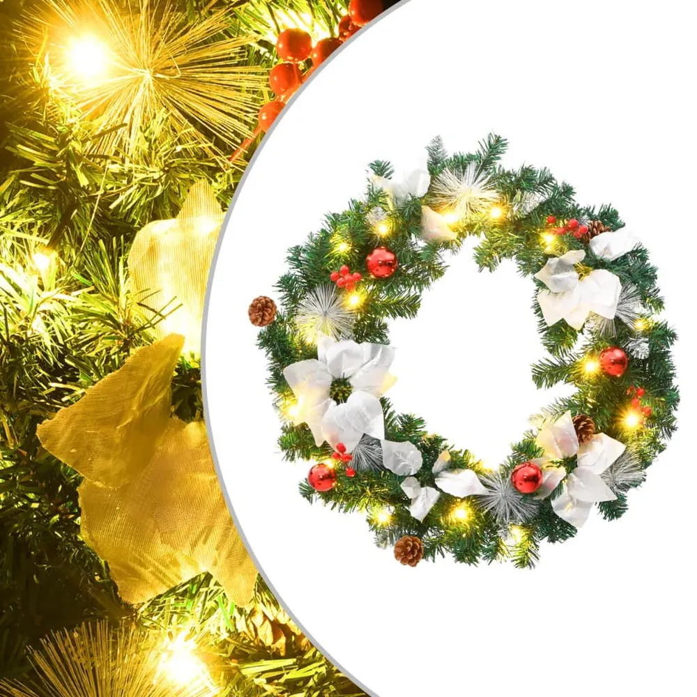 Premium Artesanal Grinalda de Natal com luzes LED 60 cm PVC verde