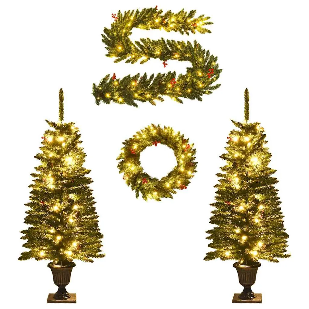 Resistente ao Clima Árvores Natal artificiais 2pcs com coroa de Natal/grinalda/LEDs