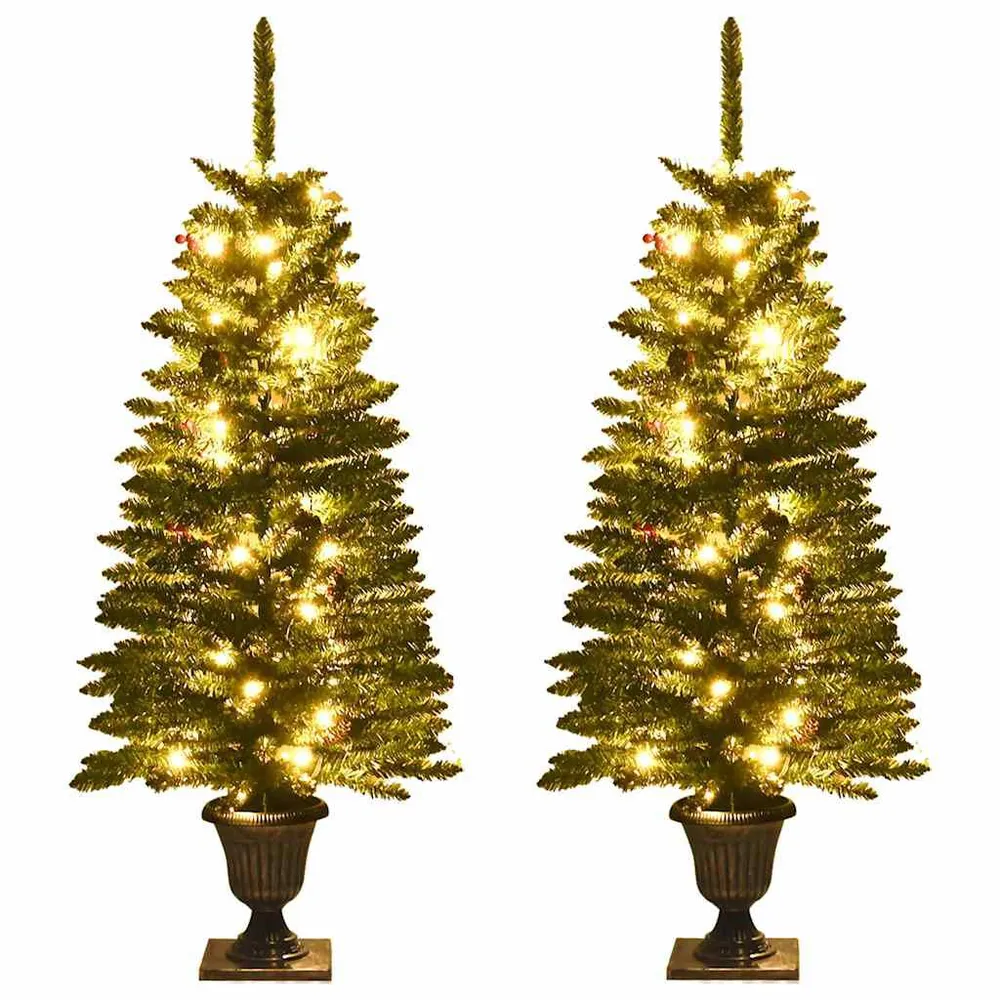 Resistente ao Clima Árvores Natal artificiais 2pcs com coroa de Natal/grinalda/LEDs
