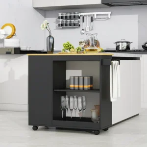 Banqueta com Encosto Ilha móvel de cozinha central com compartimentos abertos e prateleiras - 105 x 38 x 89 cm - Madeira M...