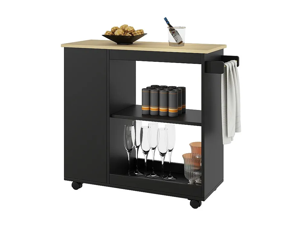 Banqueta com Encosto Ilha móvel de cozinha central com compartimentos abertos e prateleiras - 105 x 38 x 89 cm - Madeira M...
