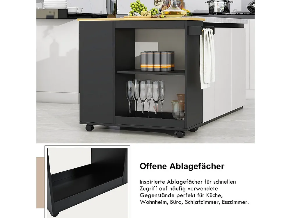 Banqueta com Encosto Ilha móvel de cozinha central com compartimentos abertos e prateleiras - 105 x 38 x 89 cm - Madeira M...