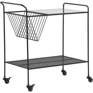 Design Ergonômico Carrinho de cozinha em vidro e metálico preto ALAMO