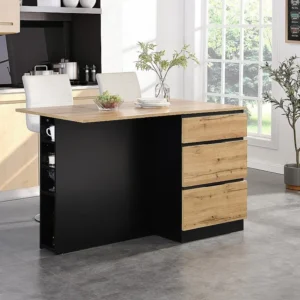 Ilha central de cozinha com 6 gavetas e 4 nichos em MDF - Integral e Preto - POMARELA