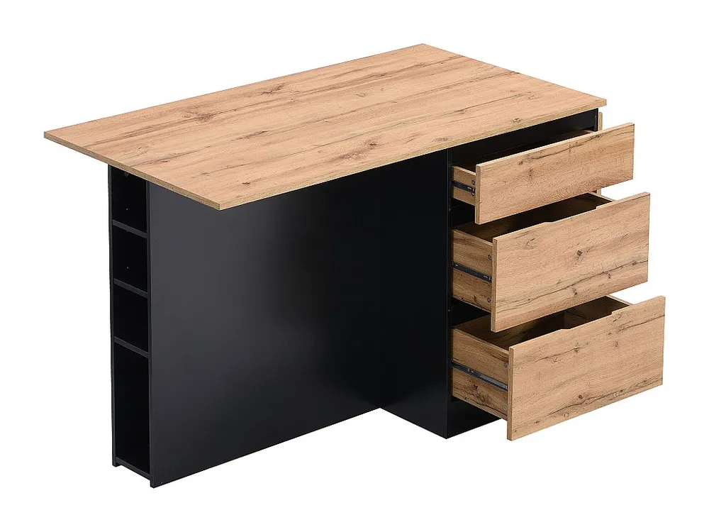 Ilha central de cozinha com 6 gavetas e 4 nichos em MDF - Integral e Preto - POMARELA