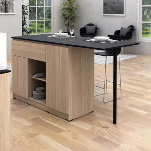 Ilha central de cozinha com 2 portas, 1 gaveta e 2 nichos orgânico e preto - TUNORI