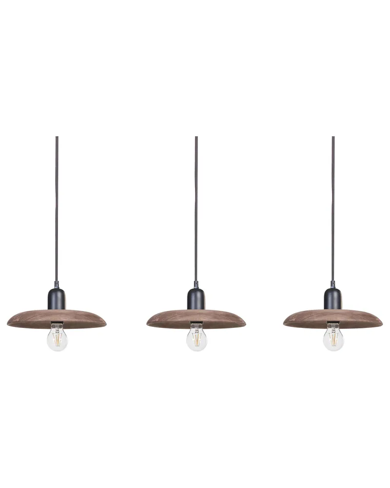 3 Light Mango Wood Pendant Lamp Dark MANJEERA com 3 Refis de Óleo Incluídos