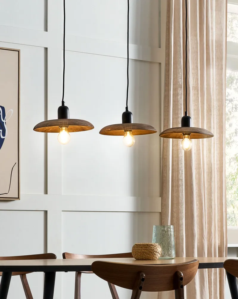 3 Light Mango Wood Pendant Lamp Dark MANJEERA com 3 Refis de Óleo Incluídos