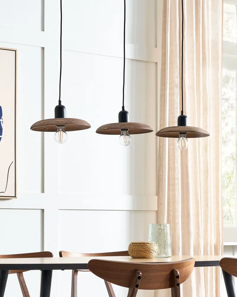 3 Light Mango Wood Pendant Lamp Dark MANJEERA com 3 Refis de Óleo Incluídos