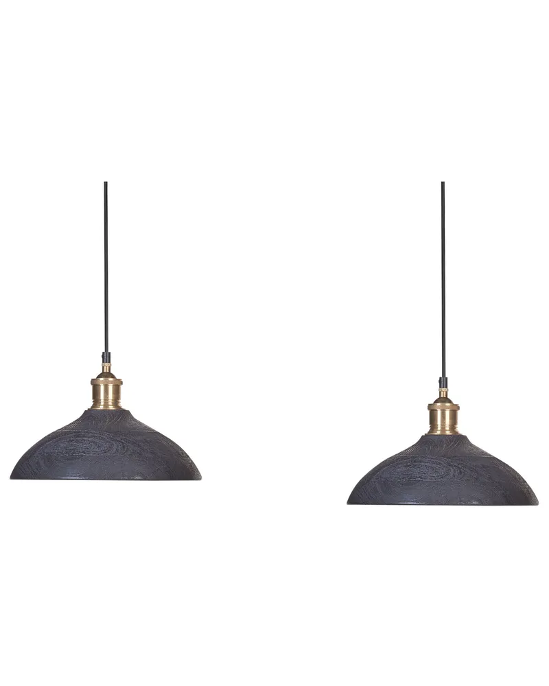 2 Light Mango Wood Pendant Lamp Negro CHEYYAR