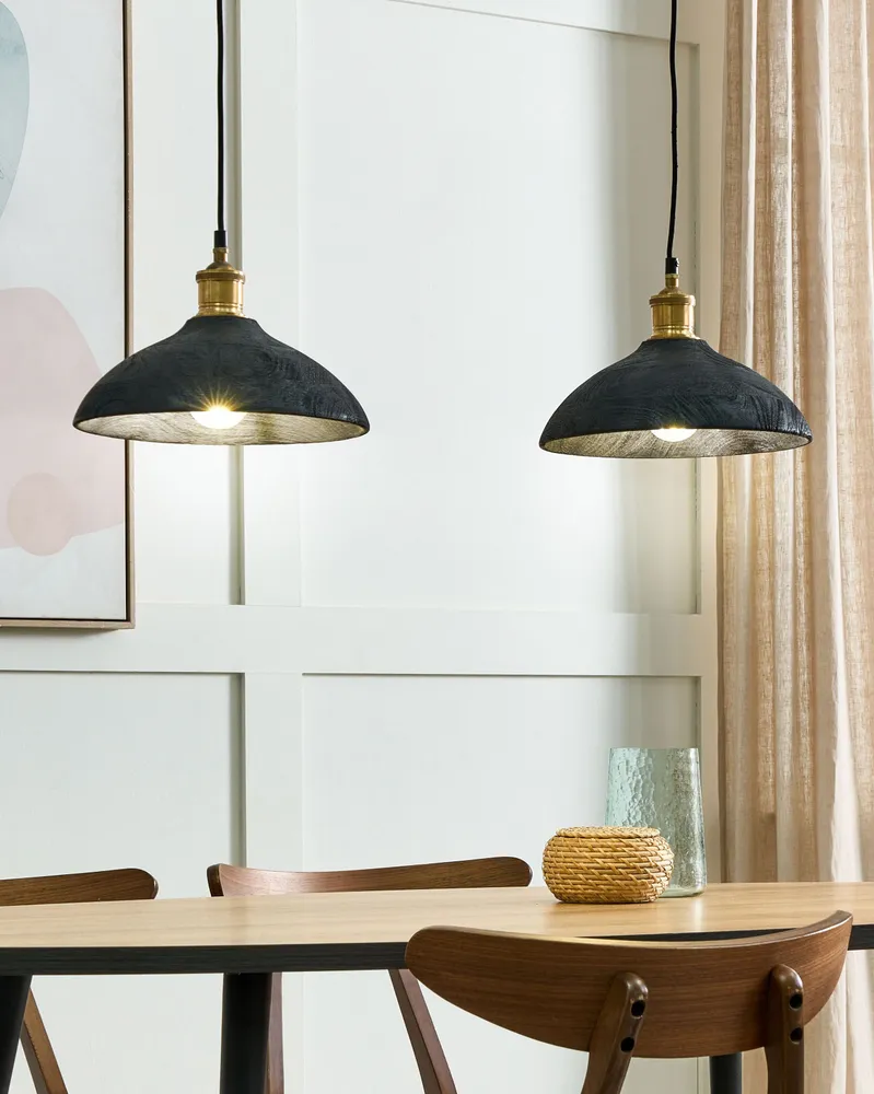 2 Light Mango Wood Pendant Lamp Negro CHEYYAR