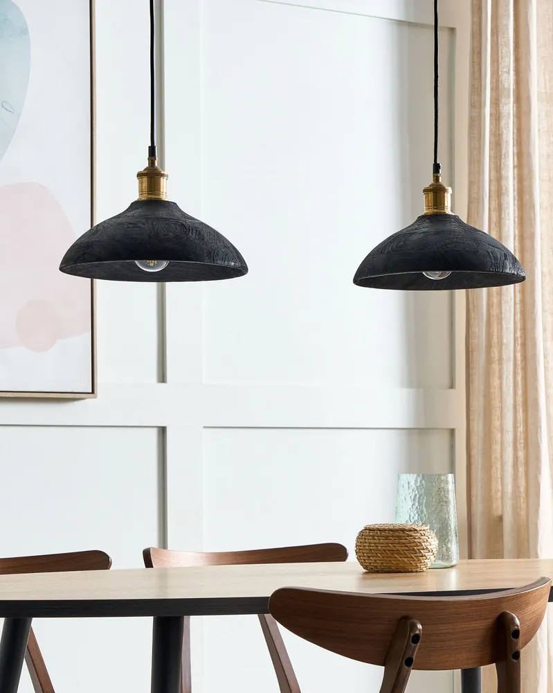 2 Light Mango Wood Pendant Lamp Negro CHEYYAR