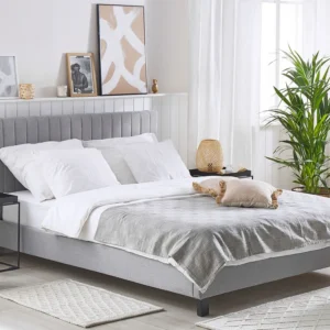 Fabric EU King Size Bed Light Grey POITIERS para Presente