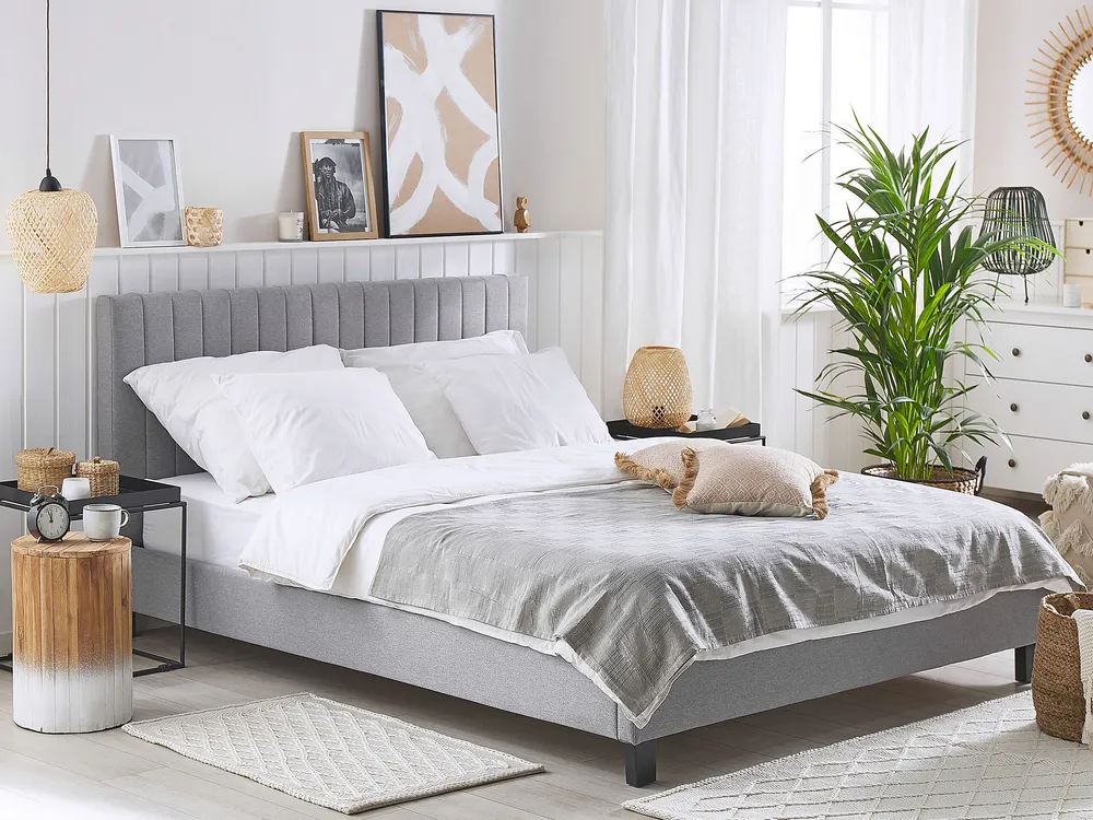 Fabric EU King Size Bed Light Grey POITIERS para Presente