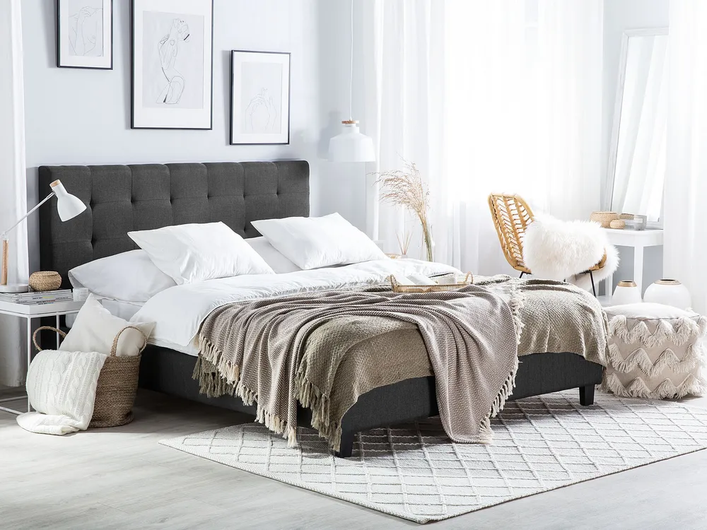Fronha de Linho Fabric EU King Size Bed Grey LA ROCHELLE